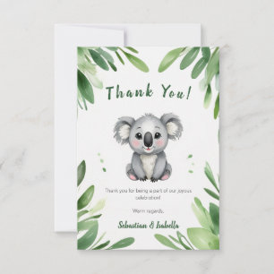 Cute Koala Bear with Green Leaves Baby Shower Thank You Card
