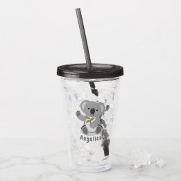 Cute koala bear with leaves cartoon illustration acrylic tumbler