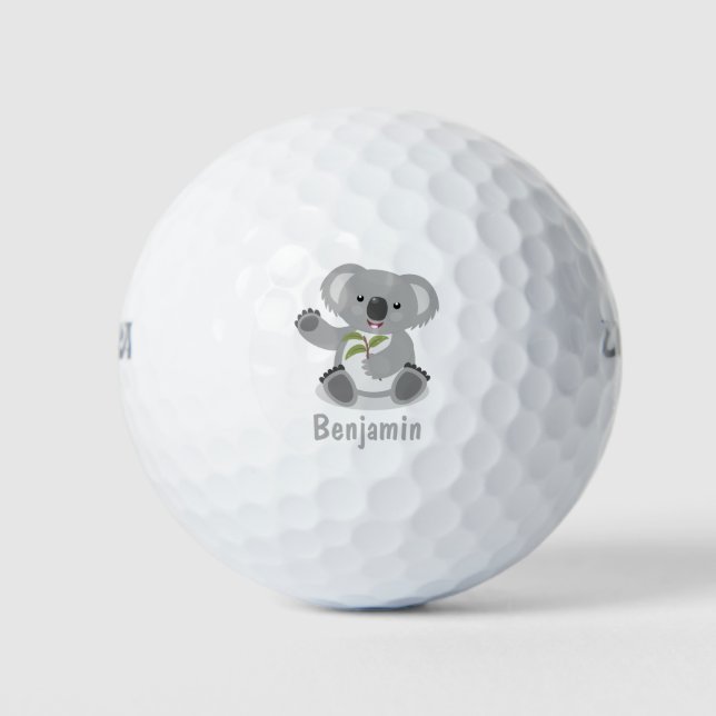 Cute koala bear with leaves cartoon illustration golf balls (Front)