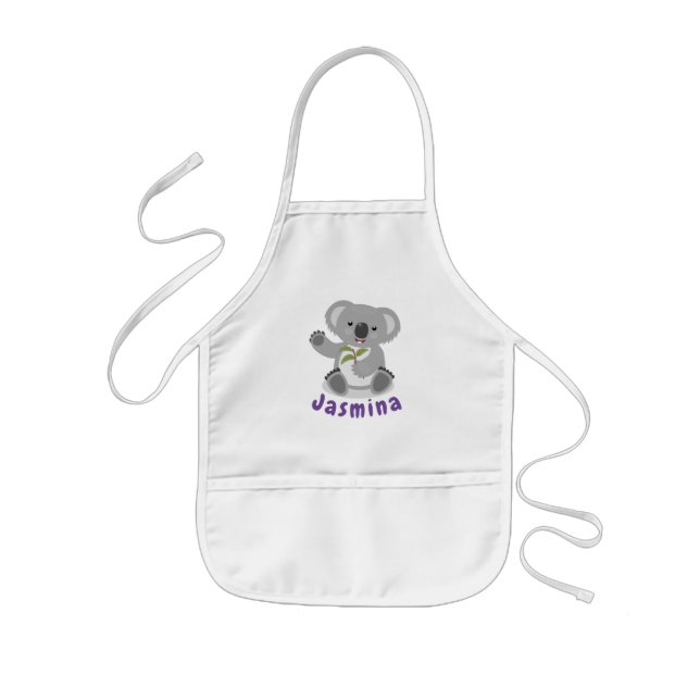 Cute koala bear with leaves cartoon illustration kids apron (Front)