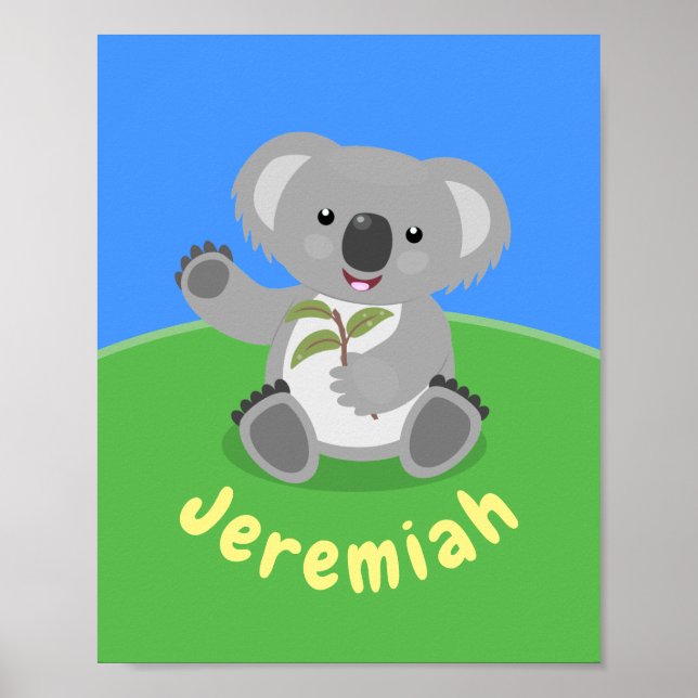 Cute koala bear with leaves cartoon illustration poster (Front)