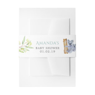 Cute Koala Bears Eucalyptus Leaves Baby Shower Invitation Belly Band