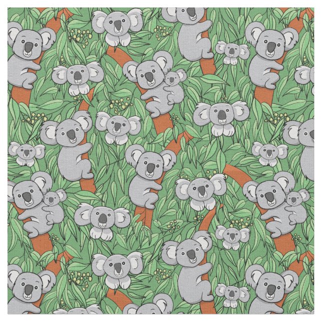 Cute Koala Bears Pattern Fabric (Close Up)