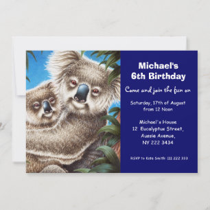 Cute Koala Birthday Party Invitation