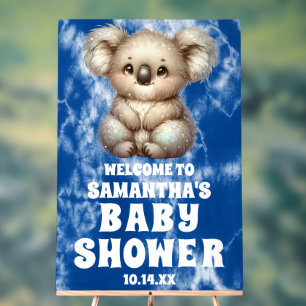 Cute Koala Blue Tie Dye Boy Baby Shower Welcome Acrylic Sign