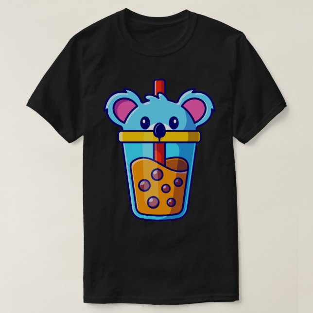 Cute Koala Boba Milk Tea Cup Cartoon T-Shirt (Design Front)