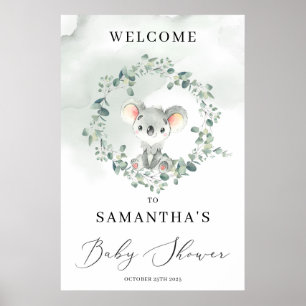 Cute koala boho green eucalyptus welcome sign