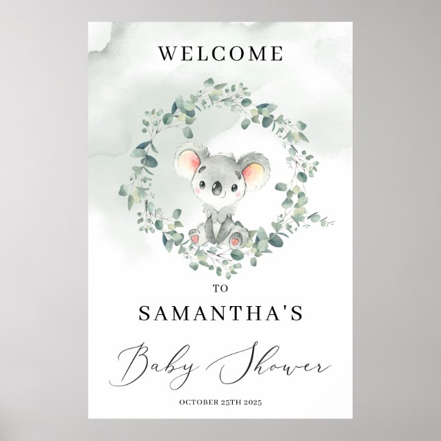 Cute koala boho green eucalyptus welcome sign (Front)