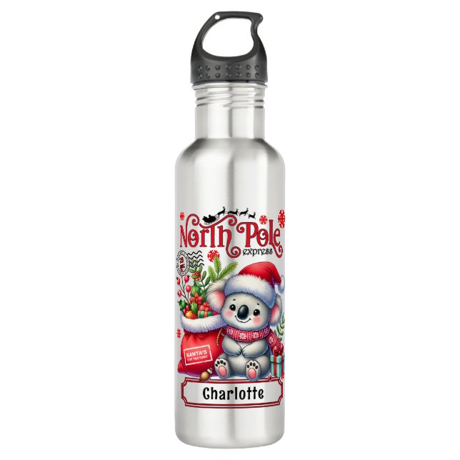 Cute Koala Chirstmas Personalised Name 710 Ml Water Bottle (Front)