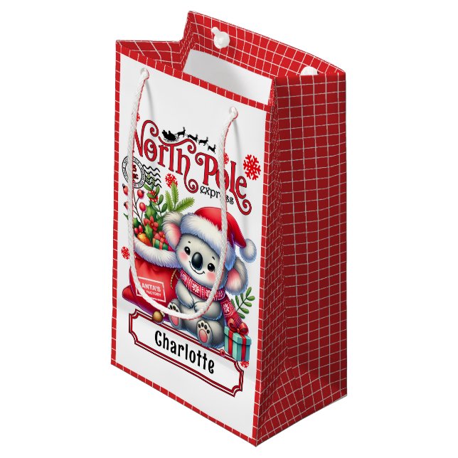 Cute Koala Chirstmas Personalised Name Small Gift Bag (Front Angled)