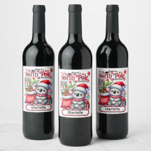 Cute Koala Chirstmas Personalised Name Wine Label