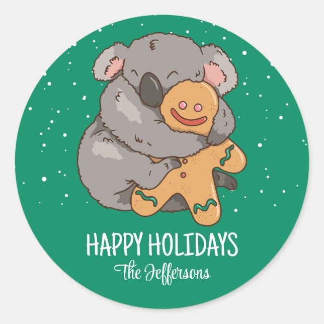 Cute Koala Christmas Animal Snowy Winter Holiday Classic Round Sticker (Front)