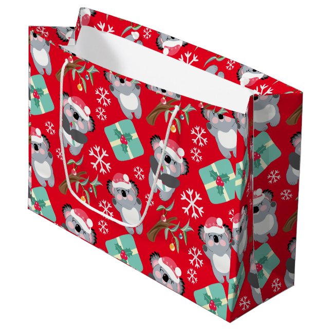 Cute Koala Christmas Large Gift Bag (Front Angled)