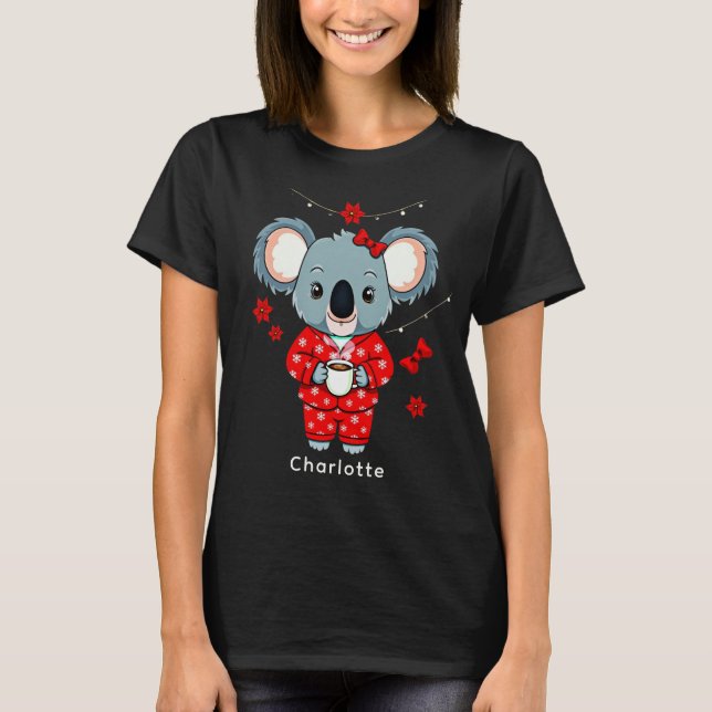 Cute Koala Christmas Pajama Hot Cocoa Personalised T-Shirt (Front)