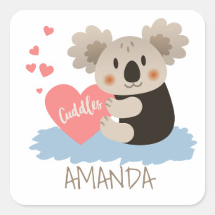 Cute Koala Cuddles ID386 Square Sticker