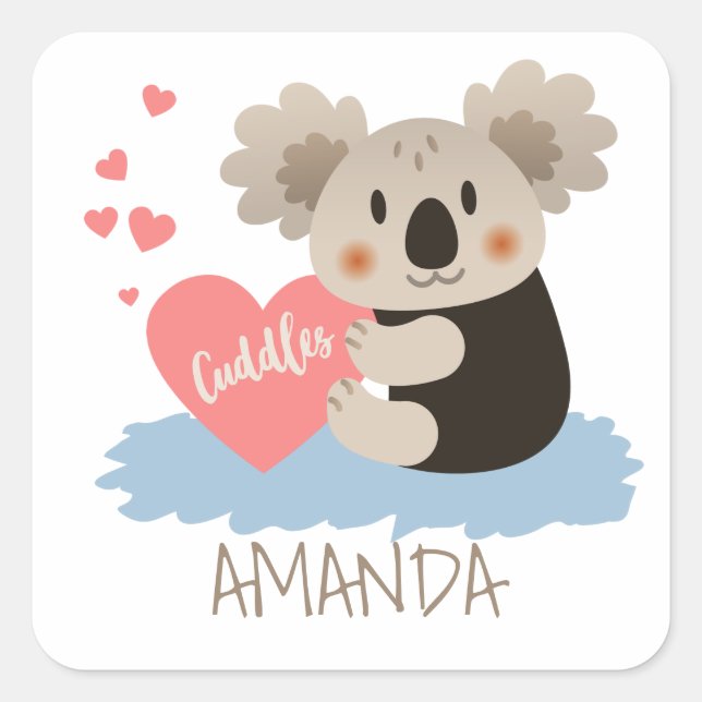 Cute Koala Cuddles ID386 Square Sticker (Front)