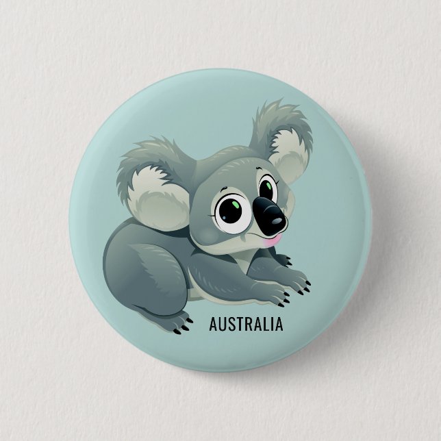Cute Koala custom text button (Front)