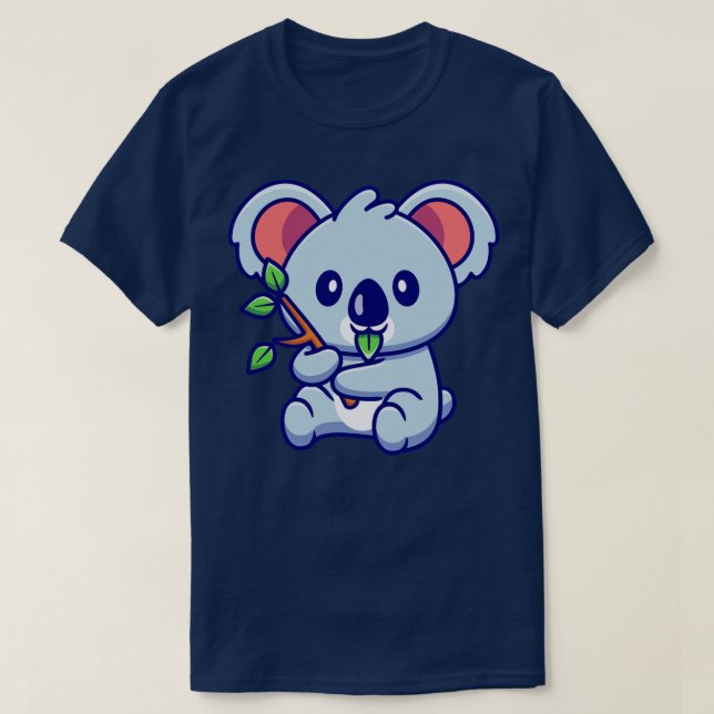 Cute Koala Eating Leaf T-Shirt (Design Front)