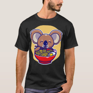 Cute Koala Eating Noodle With Chopstick Cartoon T-Shirt