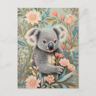 Cute Koala Elegant Pastel Floral Postcard