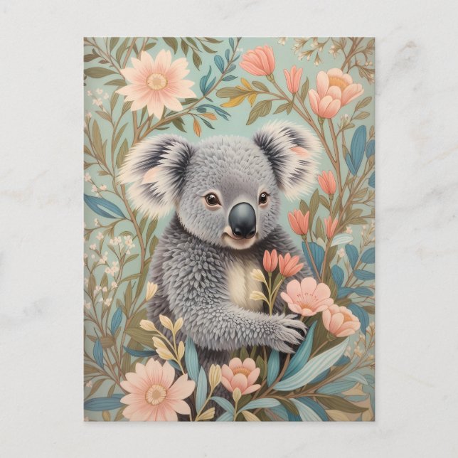 Cute Koala Elegant Pastel Floral Postcard (Front)