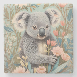 Cute Koala Elegant Pastel Floral Stone Coaster