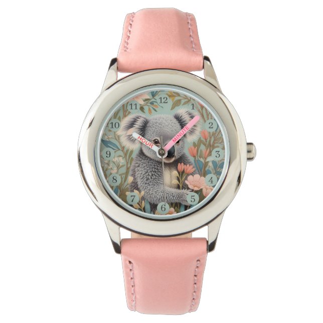 Cute Koala Elegant Pastel Floral Watch (Front)