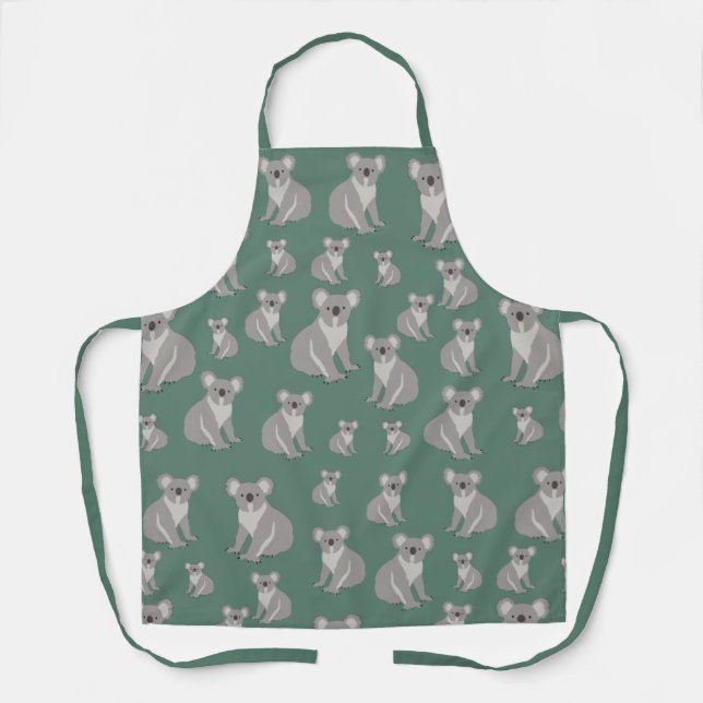 Cute Koala Eucalyptus Green Pattern Apron (Front)