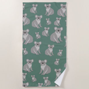 Cute Koala Eucalyptus Green Pattern  Beach Towel