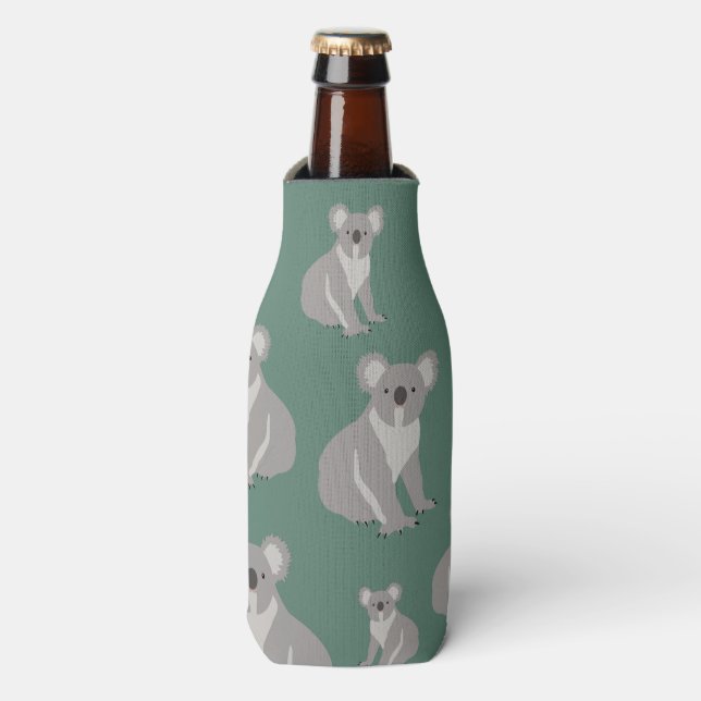 Cute Koala Eucalyptus Green Pattern  Bottle Cooler (Bottle Front)