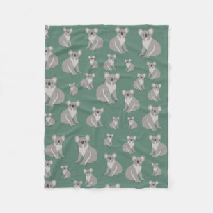Cute Koala Eucalyptus Green Pattern Fleece Blanket