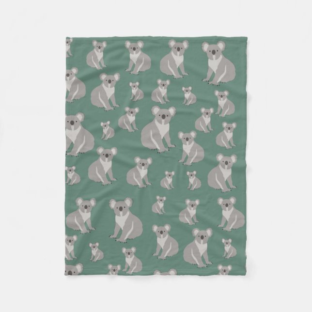 Cute Koala Eucalyptus Green Pattern Fleece Blanket (Front)