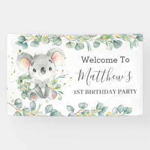 Cute Koala Eucalyptus Greenery Welcome Backdrop Banner