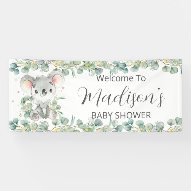 Cute Koala Eucalyptus Greenery Welcome Backdrop  Banner (Horizontal)