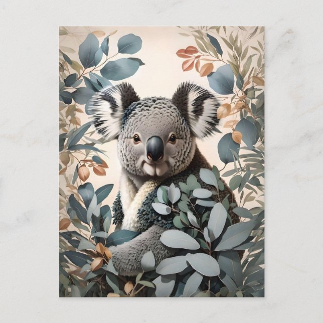 Cute Koala Eucalyptus Leaves Postcard (Front)