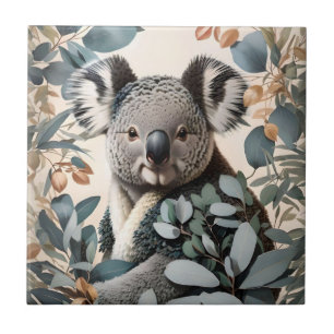 Cute Koala Eucalyptus Leaves Tile