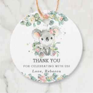 Cute Koala Eucalyptus Pink Floral Thank You Favour Tags