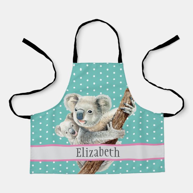 Cute Koala Family Name Kids Animal Pattern Apron (Front)