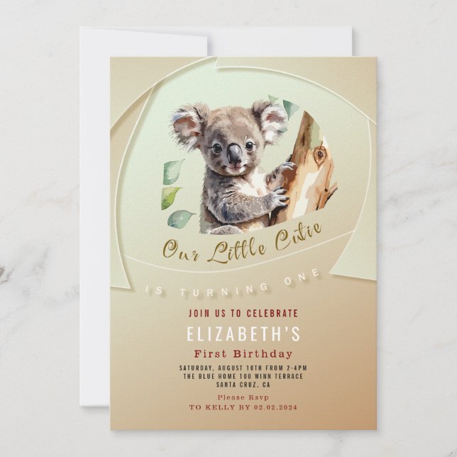 Cute Koala First Birthday Invitation (Front)