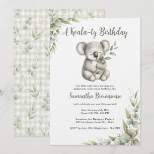 Cute Koala First Birthday Invitation
