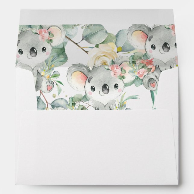 Cute Koala Floral Baby Shower Birthday Envelope (Back (Bottom))