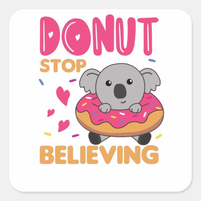 Cute Koala Funny Animals In Donut Pink Square Sticker (Front)
