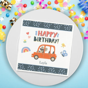 Cute Koala Girl First Name Happy Birthday Party Napkin