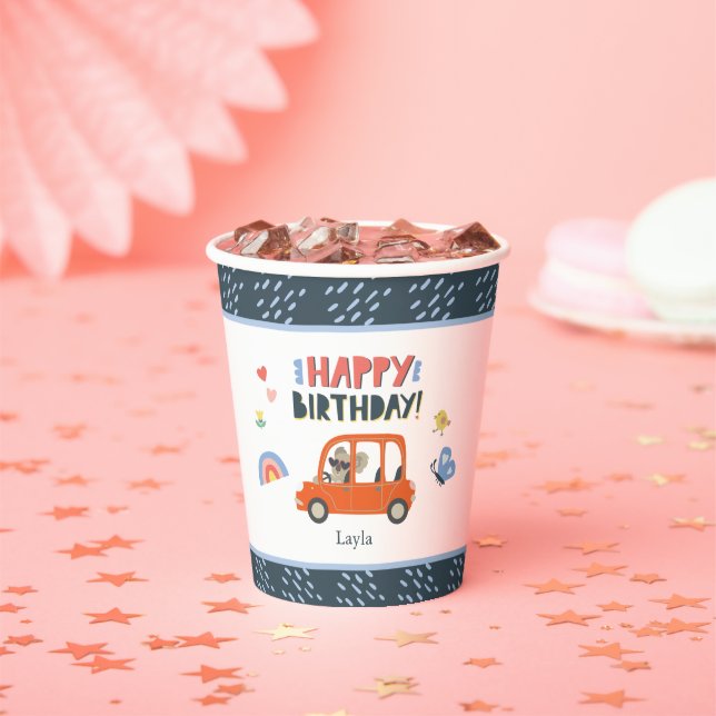 Cute Koala Girl First Name Happy Birthday Party Paper Cups (Insitu)