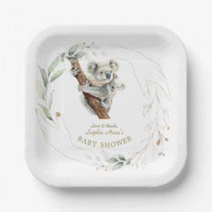 Cute Koala Greenery Gold Girl Baby Shower  Paper Plate