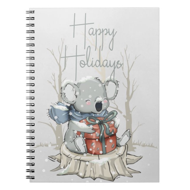 Cute Koala Happy Holidays Christmas Notebook (Front)