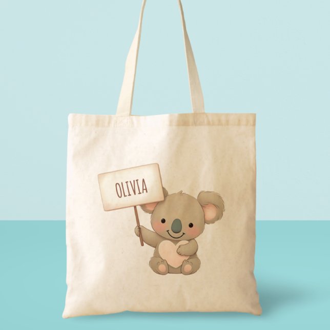 Cute Koala Holding a Name Sign Tote Bag (Creator Uploaded)