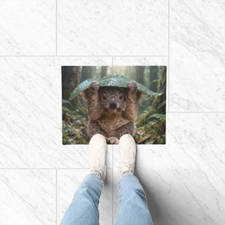 Cute Koala Holding Large Leaf As Umbrella In Rain Doormat