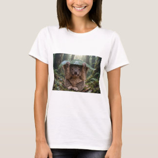 Cute Koala Holding Large Leaf As Umbrella In Rain T-Shirt