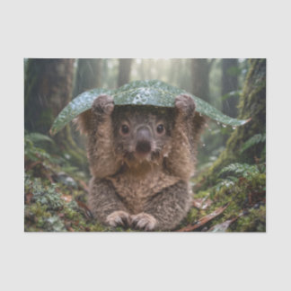 Cute Koala Holding Large Leaf As Umbrella In Rain Tissue Paper